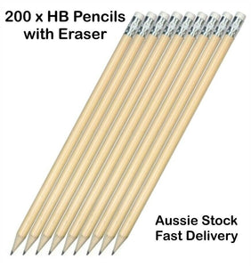 New 200 x Bulk Full Length HB Pencils with Eraser, Wholesale