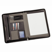 Load image into Gallery viewer, A4 Black Zippered Compendium Leather style with Bonus Metal Pen - Organiser