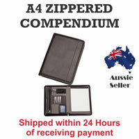 Load image into Gallery viewer, A4 Black Zippered Compendium Leather style with Bonus Metal Pen - Organiser