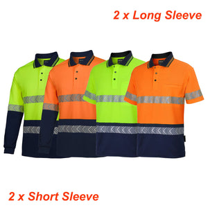 JB's Wear - 4 Pack Combo L/S & S/S - HI VIS SEGMENTED TAPE POLO