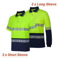 Load image into Gallery viewer, JB&#39;s Wear - 4 Pack Combo L/S &amp; S/S - HI VIS SEGMENTED TAPE POLO