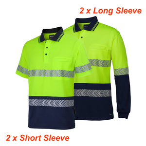 JB's Wear - 4 Pack Combo L/S & S/S - HI VIS SEGMENTED TAPE POLO