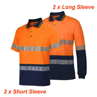 Load image into Gallery viewer, JB&#39;s Wear - 4 Pack Combo L/S &amp; S/S - HI VIS SEGMENTED TAPE POLO